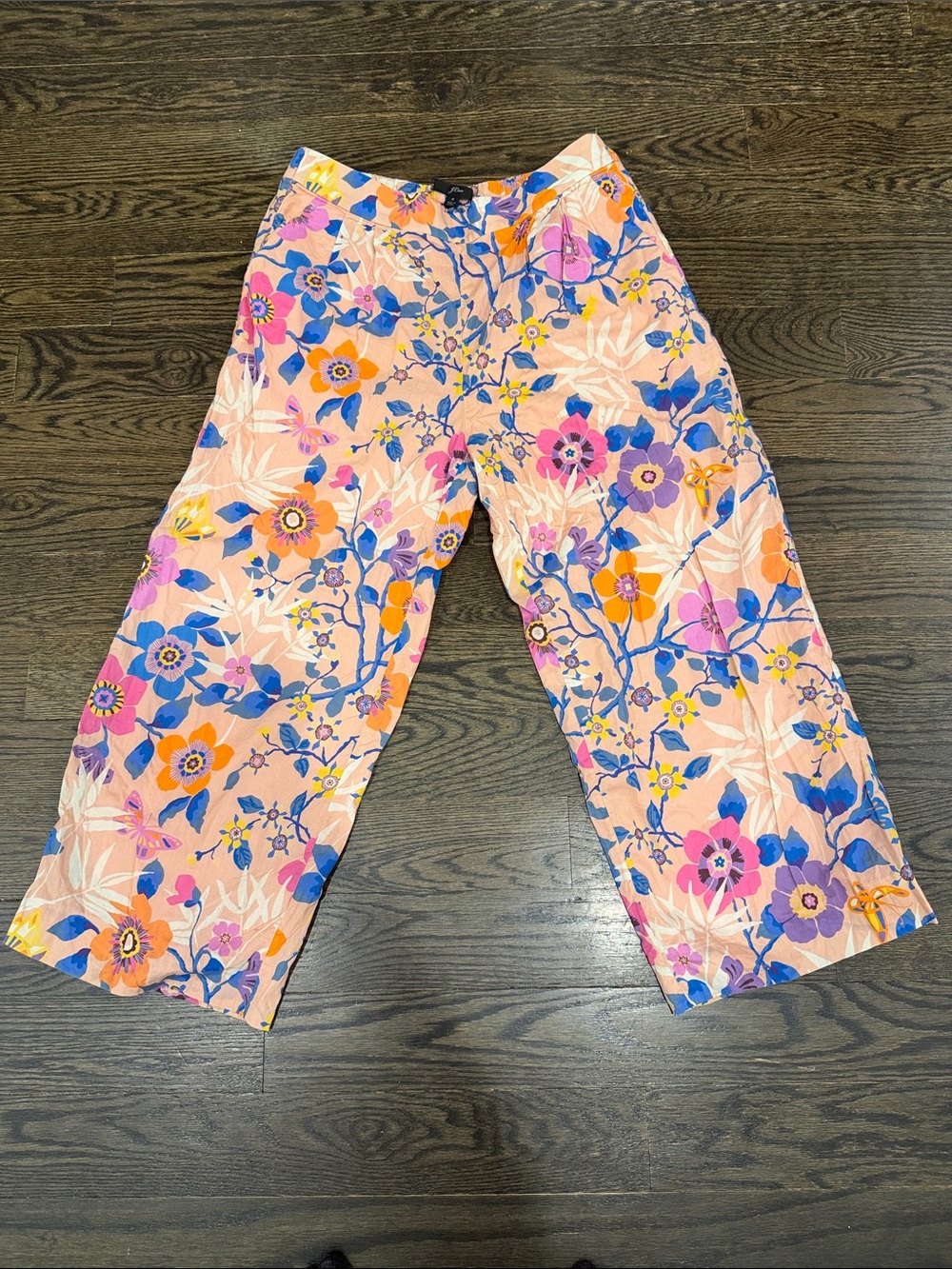 Women's Peach Floral Everyday Pants - Pink & Blue Blossom Print